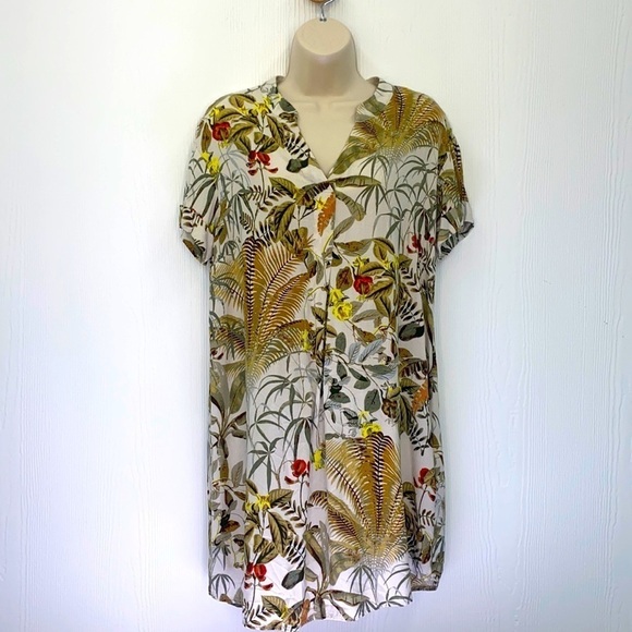 H&M - Palm Floral Short Sleeve Pullover Dress Size XS - Picture 1 of 10